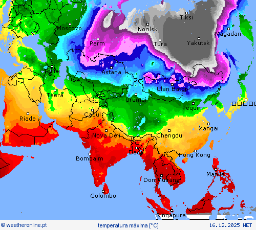 temperatura m&aacute;xima mapas de previs&atilde;o