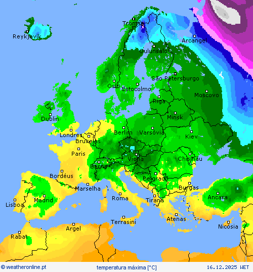 temperatura m&aacute;xima mapas de previs&atilde;o