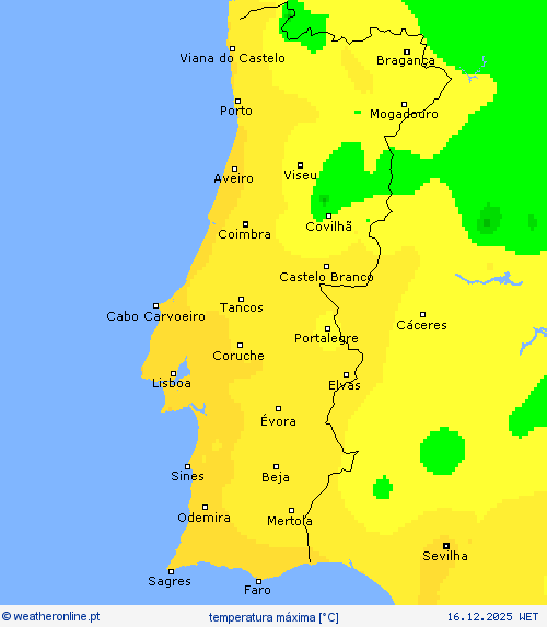 temperatura m&aacute;xima mapas de previs&atilde;o