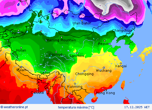 temperatura m&aacute;xima mapas de previs&atilde;o