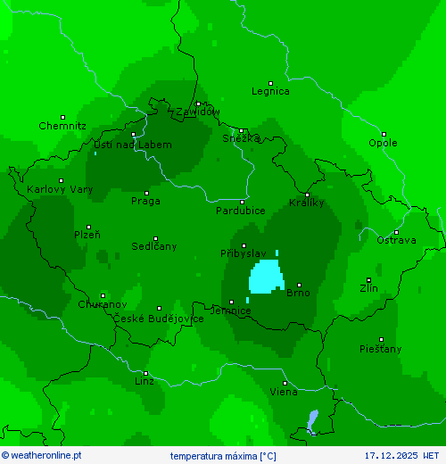 temperatura m&aacute;xima mapas de previs&atilde;o