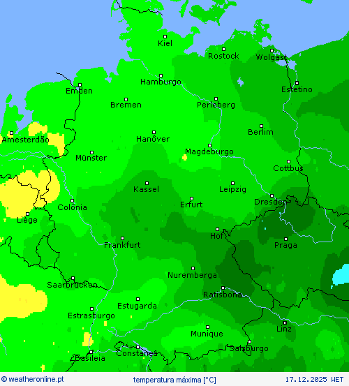 temperatura m&aacute;xima mapas de previs&atilde;o