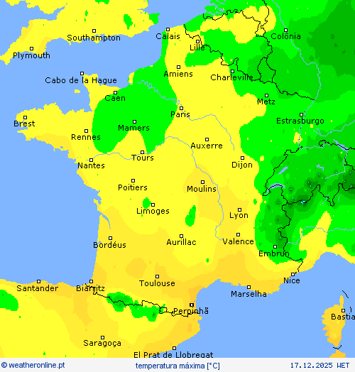 temperatura m&aacute;xima mapas de previs&atilde;o