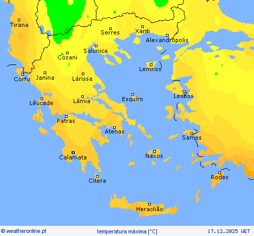 temperatura m&aacute;xima mapas de previs&atilde;o