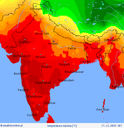 temperatura m&aacute;xima mapas de previs&atilde;o