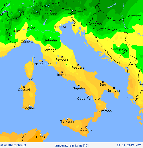 temperatura m&aacute;xima mapas de previs&atilde;o