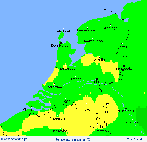 temperatura m&aacute;xima mapas de previs&atilde;o