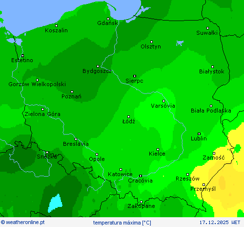 temperatura m&aacute;xima mapas de previs&atilde;o