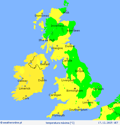 temperatura m&aacute;xima mapas de previs&atilde;o