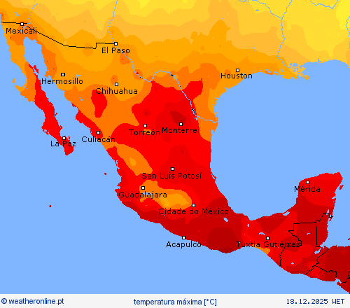 temperatura m&aacute;xima mapas de previs&atilde;o