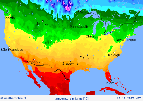 temperatura m&aacute;xima mapas de previs&atilde;o